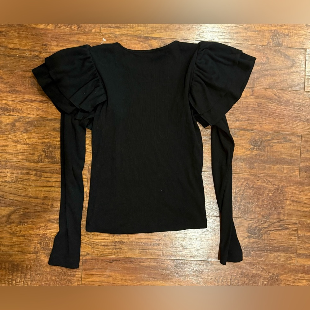 Zara Black Ruffled Ribbed Long Sleeve - Picture 3 of 5